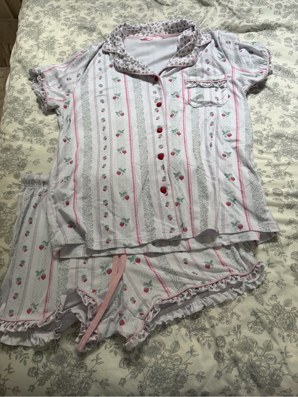 Envogue Pink and White Strawberry Stripe Short Pajama Set viral pjs